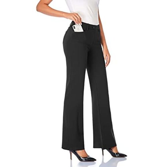 Tapata Pants - Tapata Womens 28'' Stretchy Bootcut Dress Pants with Pockets, Black, L Size L